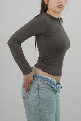 ZIP-UP LONG SLEEVE T-SHIRT