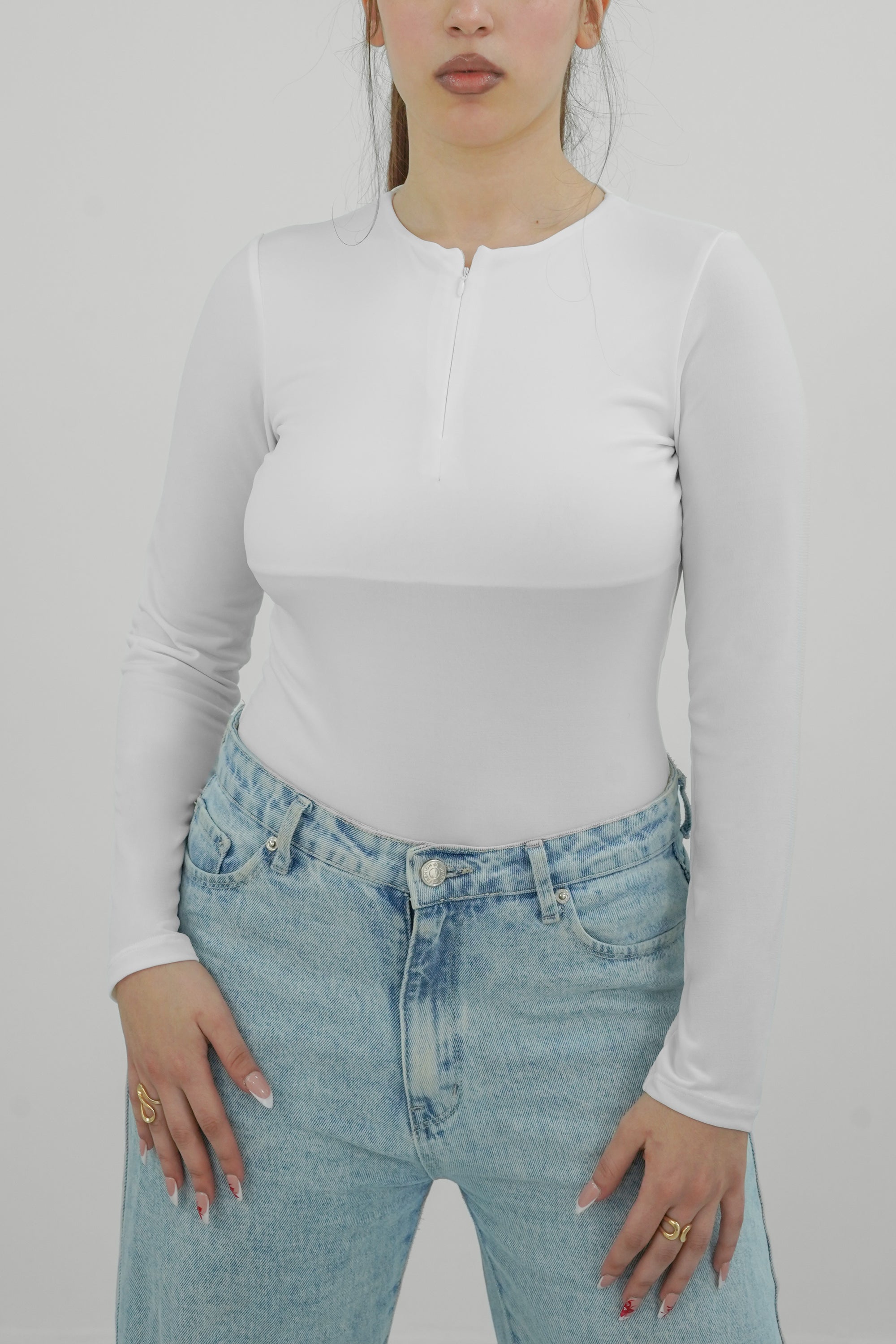 ZIPPER NECK LONG SLEEVE BODYSUIT